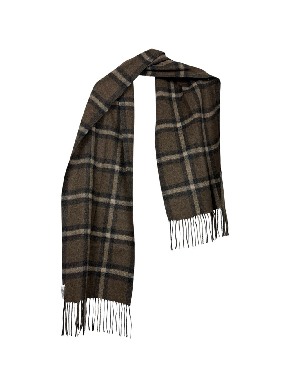 Enzo Mantovani Cashmere Plaid Fringe Brown Scarf